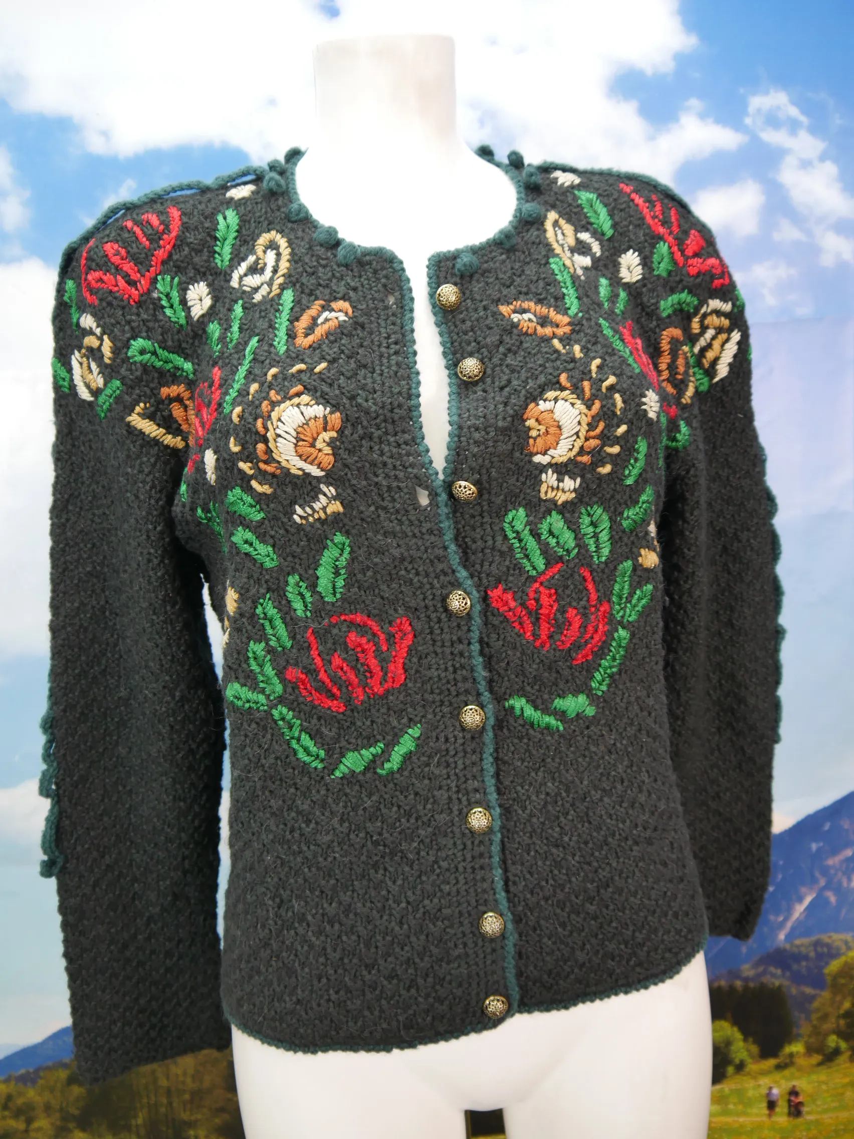 Handgestrickte herrlich 60er Jahre süße Vintage Trachtenjacke Jacke Gr.38