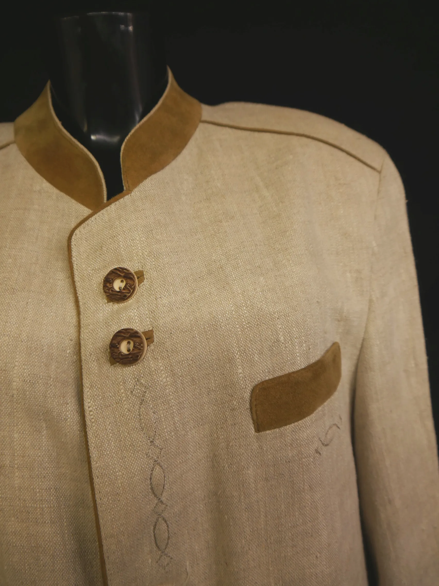 Klasse beige mit Lederbesatz gigantische Herren Janker Trachtenjacke Gr.50