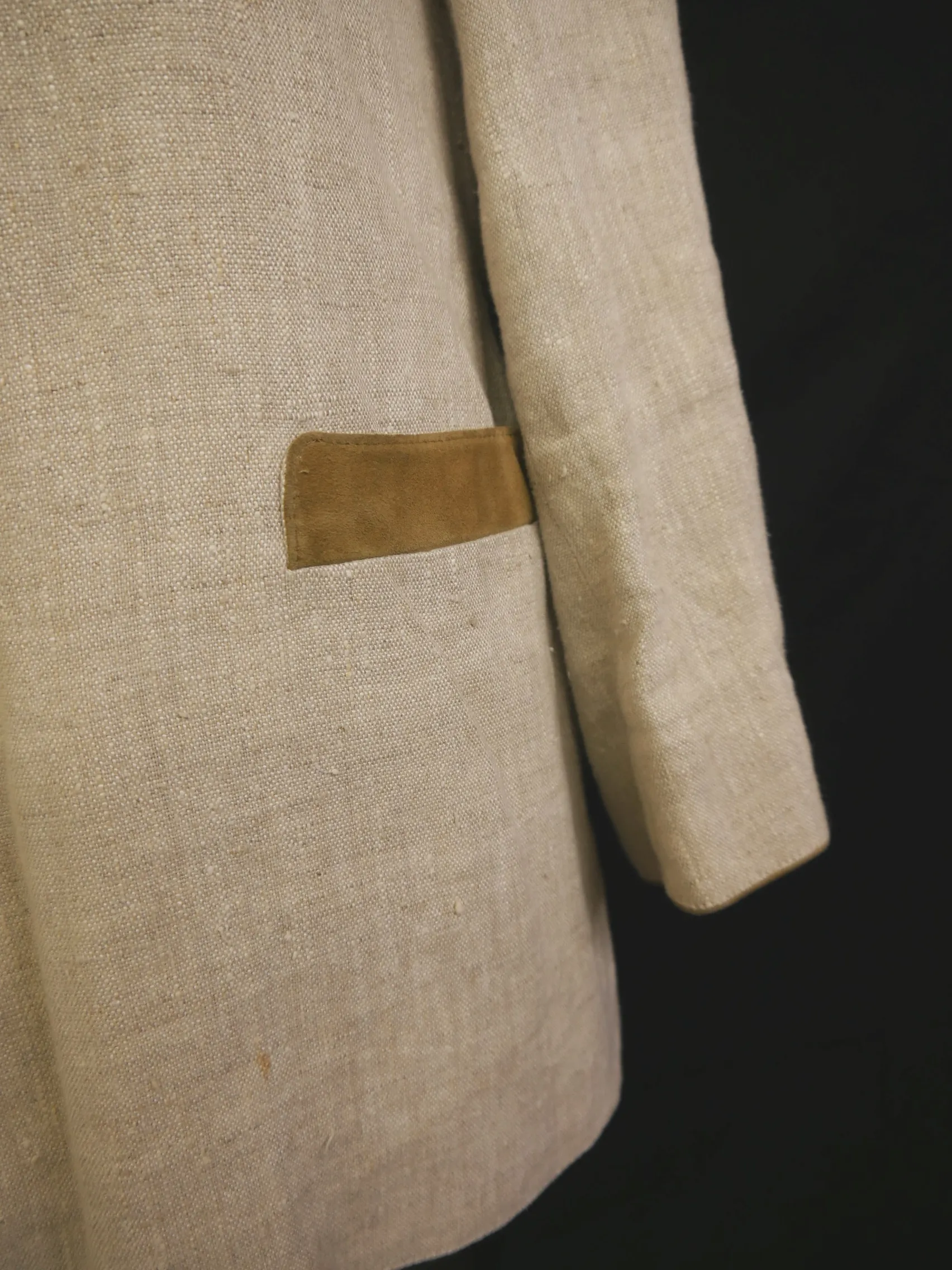 Klasse beige mit Lederbesatz gigantische Herren Janker Trachtenjacke Gr.50